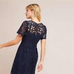 Anthropologie eri + ari Navy Midi Dress with All Over Lace